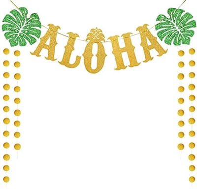 Hawaiiaanse versiering - gouden banner - duurzame karton - tropisch feest - SnelShoppen