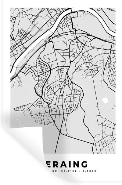 Muurstickers - Sticker Folie - België – Seraing – Stadskaart – Kaart – Zwart Wit – Plattegrond - 20x30 cm - Plakfolie - Muurstickers Kinderkamer - Zelfklevend Behang - Zelfklevend behangpapier - Stickerfolie