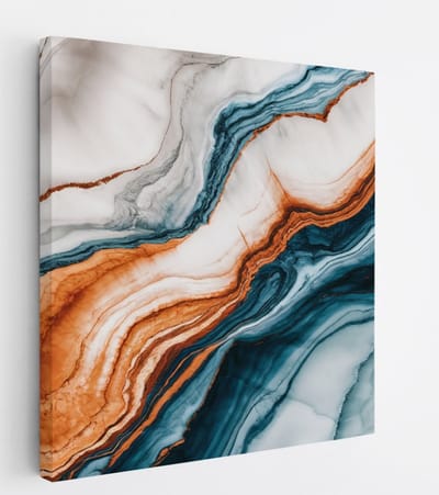 Saammp Canvas Schilderij - Oranje blauw patroon - Abstract - 20x20 - Foto op canvas - Wanddecoratie - Muurdecoratie Woonkamer - Slaapkamer decoratie - Canvas Print