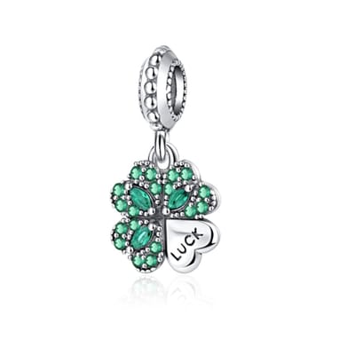 Fler® | Bedel | Past op populaire bedel armbanden (standaard-3mm) | armbandbedel | Bedel klavertjevier | Geluk | Luck | HangBedel Charm | 925 Zilver | Zirkonia Groen | Sinterklaas cadeau | Verjaardagsgeschenk, Valentijnsdag kado, Kerstcadeau