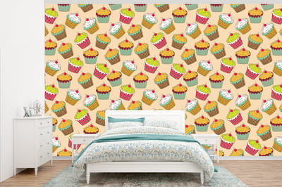 Behang - Fotobehang Patronen - Eten - Cupcake - Breedte 345 cm x hoogte 220 cm