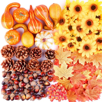 Dailygoods- Decoraties Set 156 Stuks - Kunstmatige Pompoenen/Denappels - Herfstbladeren/Eikels - Zonnebloemen/Bessen - Feestdecoratie - Duurzaam Materiaal