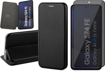 Hoesje geschikt voor Samsung Galaxy S24 FE - Privacy Screenprotector Volledig Dekkend Glas - Wallet Book Case Zwart