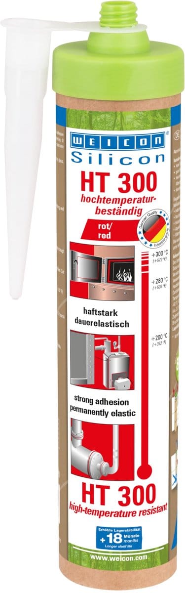 WEICON Green Tube Siliconen HT 300, 280 ml, rood, Dichtingsproduct, bestand tegen hoge temperaturen tot 300°C