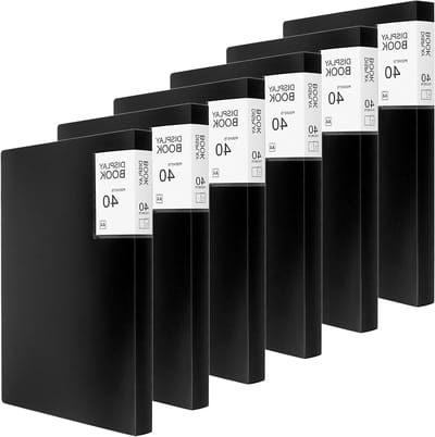 Set van 6 A4 zwarte displaymappen met 40 insteekhoezen, transparante documentenmap voor kantoororganisatie en archivering.