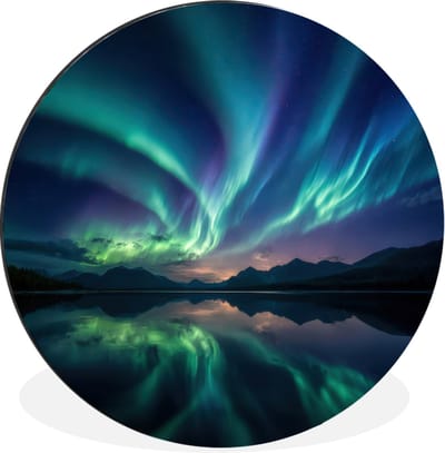 WallCircle - Wandcirkel - Muurcirkel - Noorderlicht - Kleurrijk - Bergmeer - Aluminium - Dibond - 30x30 cm - Binnen en Buiten