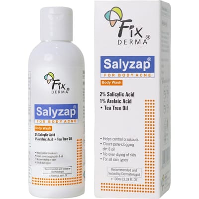 Fixderma Salyzap 2% Salicylzuur Body Wash I Voor Acne, Anti Acne Body Wash op Rug | Armen Geschikt Voor Acne-gevoelige Huid I Douchegel Voor Vrouwen & Mannen white