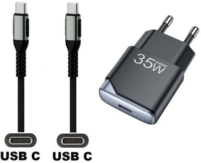 OneOne 35W snellader + 0,25m sterke USB C naar C kabel. GAN lader. PD PPS oplader adapter past op Apple iPhone 16 Pro Max, iPhone 16e, iPad 9, iPad 10, iPad Air 4, iPad Air 5, iPad Mini 6, iPad Pro 11, iPad Pro 12.9