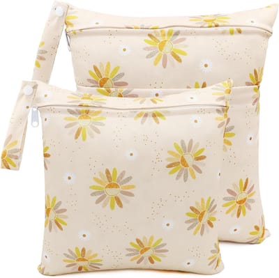 Waterdichte en Herbruikbare Wetbags voor Peuters, 2 Stuks, Ideaal voor Luiers, Organiseren en Opbergen van Kleding, Geel Bloemenpatroon