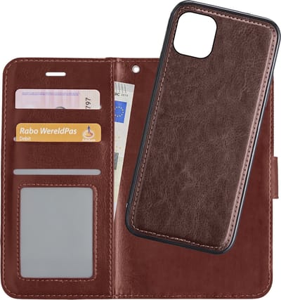 Hoesje - 2 in 1 - Geschikt voor Apple iPhone 12 Mini - Met Uitneembare Hard Cover - Bookcase - Wallet Case - Met Pasjeshouder - Book Case - Uitneembaar - Pashouder - Kunstleer - Bruin