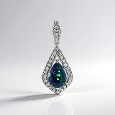 Cavill - 925 Sterling Zilver Hanger - 1,907 ct Mezezo Opaal Peervormig - 29 Pavé Zirkonia's - Elegant Druppelvormig 36x16mm