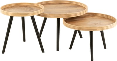 J-Line koffietafel Rond - hout - naturel - 3 stuks