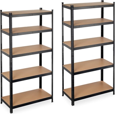 2x stellingkast metaal - opbergrek 5 etages - legbordstelling garage - zwart