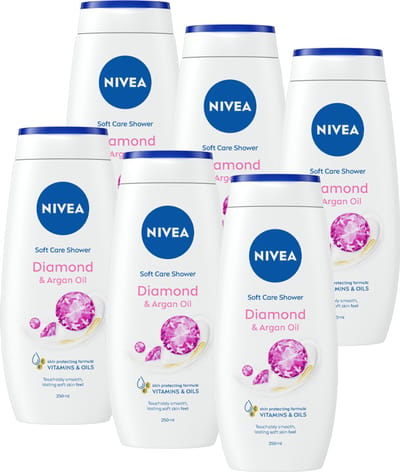 NIVEA Care & Diamond Badschuim - Diamantenglans & Calla-leliegeur - Hydraterende - Voordeelverpakking - 6 x 250 ml