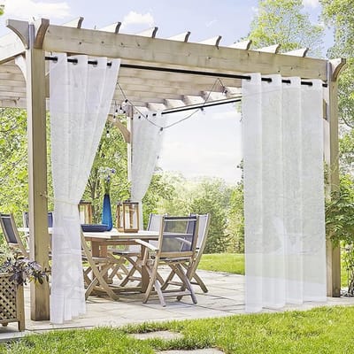 Famanu - Buitengordijnen Transparante Kant en Klaar,Lichtfilter,Curtains for Livingroom voor Balkon,Tuin,Terras,Patio,Waterdicht met Ringen,137B x 213H cm (2 Panelen),Wit