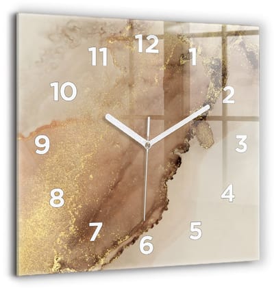 Wallfluent Wandklok - Beige moderne kunst Klok als Muurdecoratie - 60 cm x 60 cm - Bruin Wandklok - Witte Handen - Wandklok Met Cijfers - Wandklok Glas Woonkamer - Vierkante Glazen Wandklok - Scandinavisch Wandklok - Klok als Muurdecoratie