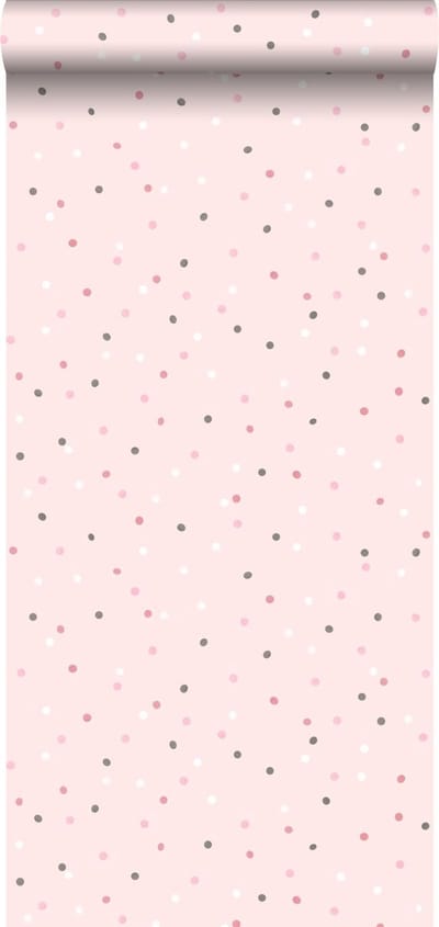 ESTAhome behang stippen roze en warm grijs - 53 cm x 10.05 m - 139051