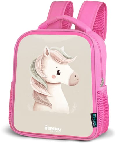 NoBoringSuitcases.com® - Rugzak roze - Schooltas meisjes - Pony in roze pastel kleuren - Kinder rugtas meisje - Boekentas kind - Kinderrugzak voor school - Schoolrugzak