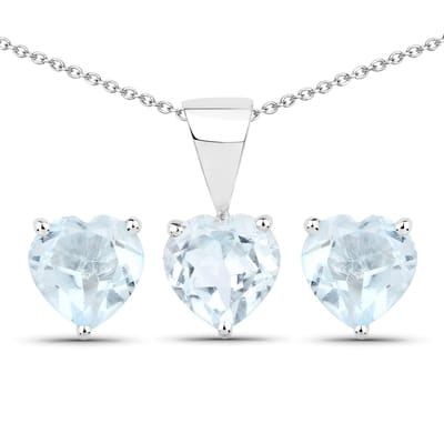 Vira Jewels Schmuck-Set Silber 925 rhodiniert Ohrringe und Halskette mit Blautopas (beh.) Herz-Form