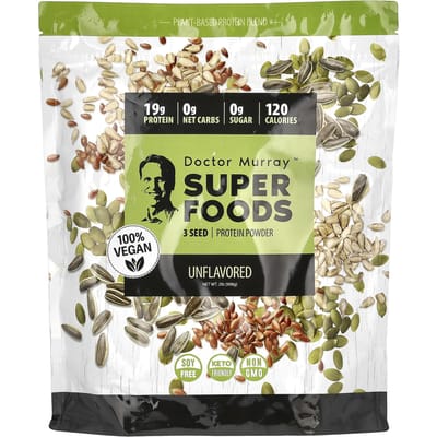 Dr. Murray's, Superfoods, 3-Zaden Eiwitpoeder, Pompoen + Lijnzaad + Zonnebloem, Ongezoet, 2 pond (908 g)