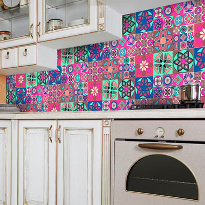 Zelfklevende tegelmuurstickers voor keuken en badkamer - 9 tegelstickers met artistieke ornamenten - 9 stickers, 10x10 cm