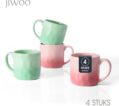 Mokken set van 4, Ø8,5cm / 360ml, Koffiemok, Theemok, Keramiek handgemaakt, Geschikt voor familiefeesten, feest, banketten, restaurants, horeca en picknicks, Magnetron-vaatwasserbestendig