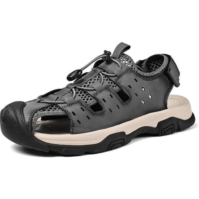 Zomer Herenschoenen Uitgehold Leer Outdoor Sport en Casual Bergsandalen Heren Bovenkleding Ademend Antislip Pomp Strandschoenen 46 grijze kleur