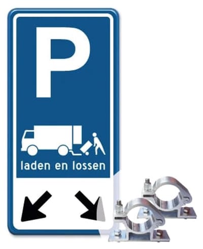 Parkeerbord Laden en Lossen 30x60 cm - Bevestiging: Met paalbeugels Ø48mm