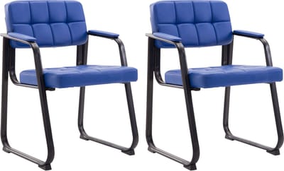 CLP Canada B Set van 2 eetkamerstoelen - met armleuning - Zwart Frame - Kunstleer - blauw