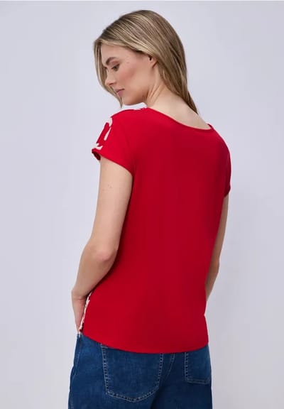 Shirt met gespleten hals en print op de voorkant