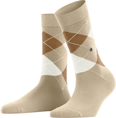 Burlington Queen gedessineerd katoen sokken dames beige - maat 41-45