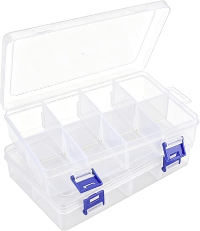 2 stuks sorteerdoos met vakken, transparante sorteerboxen voor kleine onderdelen, opbergbox voor kralen met gesp, opbergbox voor kleine onderdelen voor knoppen, kleine onderdelen, kralen, sieraden