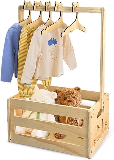 Houten baby cadeau mand met handvat: opbergmand voor babyspullen, babyshower geschenk, natuurlijke kleur voor jongens en meisjes, ideaal voor nieuwe ouders