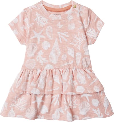 Noppies Girls Dress Cape May short sleeve allover print Meisjes Jurk - Peach Beige - Maat 68