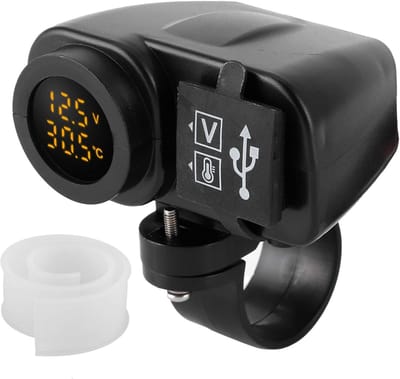 Dual USB Voltmeter Oplader - Multifunctionele Temperatuurmeter met Waterdichte Afdekking voor Marine - Boot - Motorfiets - Vrachtwagen - Golfkar