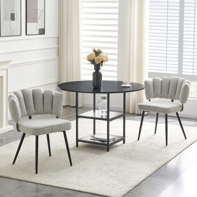 MIVRAY Eettafelset 107 cm - Ronde Tafel Met Dubbele Opberglagen en 2 Eetkamerstoelen - Voor Kleine Ruimtes - MDF Metaal Lichtgrijs
