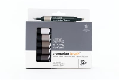 Winsor & Newton 0290144 Promarker Brush 12 Greys Neutral tones | Professionele alcoholmarkers & layoutmarkers