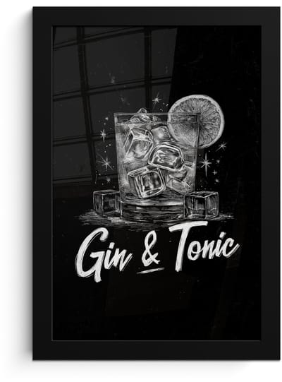 Poster in lijst - Fotolijst 20x30 cm - Posters - Gin en tonic - Glas - Limoen - Ijsblokjes - Posterlijst zwart - Decoratie - Wanddecoratie woonkamer - Muurdecoratie slaapkamer
