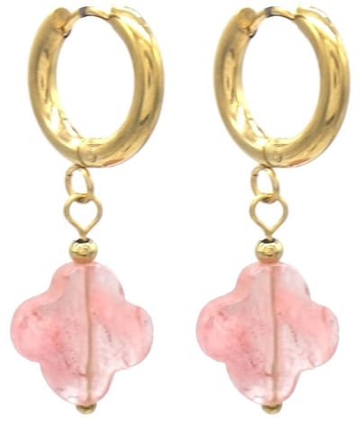 Oorbellen - oorhangers - oorringen - sieraad - oorsieraad - klavertje vier - geluk - roze - goudkleurig - hip - trendy - tijdloos - cadeau - feest - feestdagen - verjaardag - geschenk - vrouwen - dames