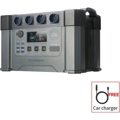 ALLPOWERS S2000 PRO Draagbaar Stroomstation – 1452Wh, 2400W zonnegenerator (piek 4000W), 1,5 uur snelladen via stopcontact, LiFePO4-accu, 20ms UPS-overbrugging, 100W USB-C. Geschikt als thuisback-up, voor op de camper