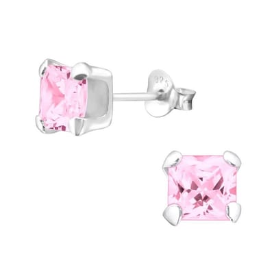 Aramat Jewels | Oorbellen | Zilveren Vierkante Zirkonia Oorbellen - 6mm | Lila | |6mm | Zilver | Kinderen, Volwassenen | Verkleurd niet