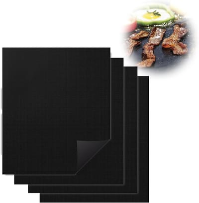 SnelShoppen - Grillmat Set van 4, 50 x 40 cm, Anti-aanbak Grillplaat, Herbruikbaar en Snijbaar, Hittebestendig tot 280 °C, Voor Barbecue, Gas, Houtsko