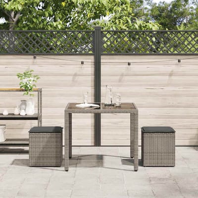 vidaXL - Tuinkrukken - met - kussens - 2 - st - 40x40x43 - cm - poly - rattan - grijs