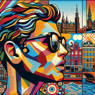 Pop art amsterdam schilderij | Amsterdamse flair en levendige kleuren verweven in pop art meesterwerk | Kunst - 40x40 centimeter op Canvas | Foto op Canvas