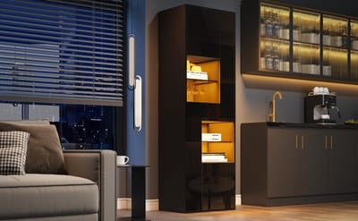 STILVORA Vitrinekast - Glazen Vitrine Met LED Licht En 1 Lade - 55x38x170 cm - Spaanplaat - Zwart