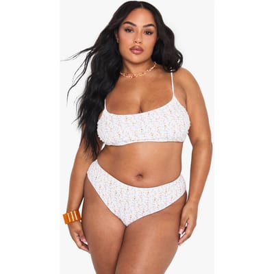 boohoo Dames Plus Omkeerbare Ditsy Floral Bikini-Broekjes met Zijstrik | Orange | Maat: 18