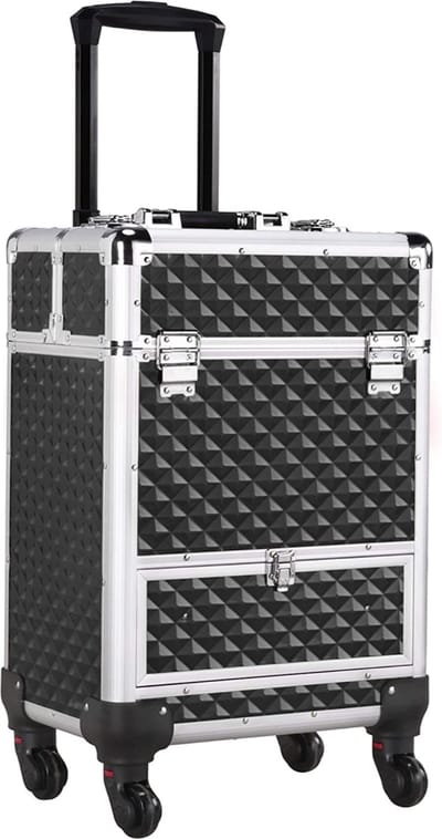 Monkey's Aluminium Kapperskoffer - Zwart - Beauty Case - Cosmeticakoffer - Make-upkoffer - Trolley - 360 Graden Wielen - 34 x 24 x 55.5 cm