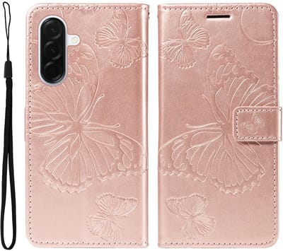 Coverup Hoesje - Geschikt voor Samsung Galaxy A37 Hoesje - Coverup Vlinders Book Case - Rose Gold
