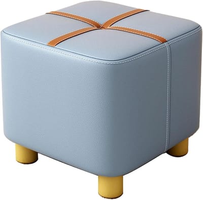 Houten Voetenbankje - Klein Krukje - Comfortabel Ontspannen - Stevig Massief Hout - 29x29x26 cm - Lichtblauw