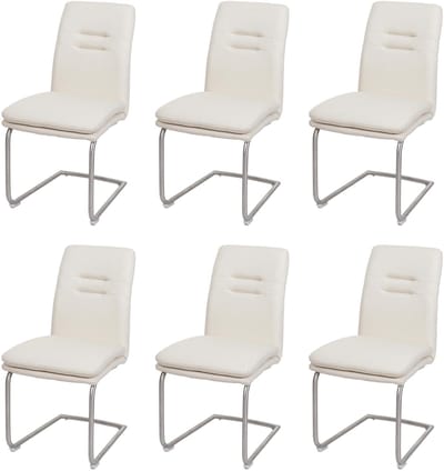 Set van 6 eetkamerstoelen MCW-H70, keukenstoel sledestoel, stof/textiel geborsteld roestvrij staal ~ crème-beige